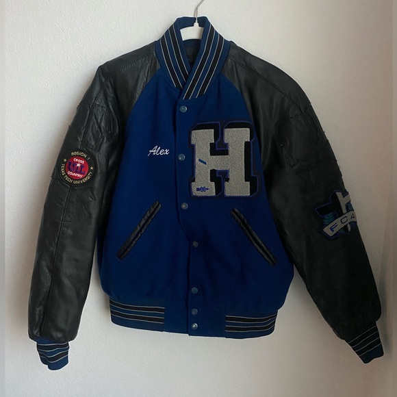 texas chenille Jackets & Blazers - High School Letterman, Varsity Jacket some patches removed